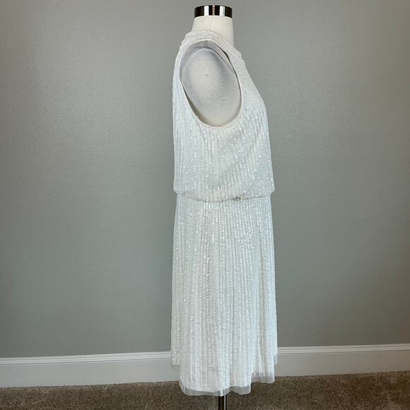 Adrianna Papell Sequined Sleeveless Halter Sheath Cocktail Dress White Size 10 - Picture 3 of 12